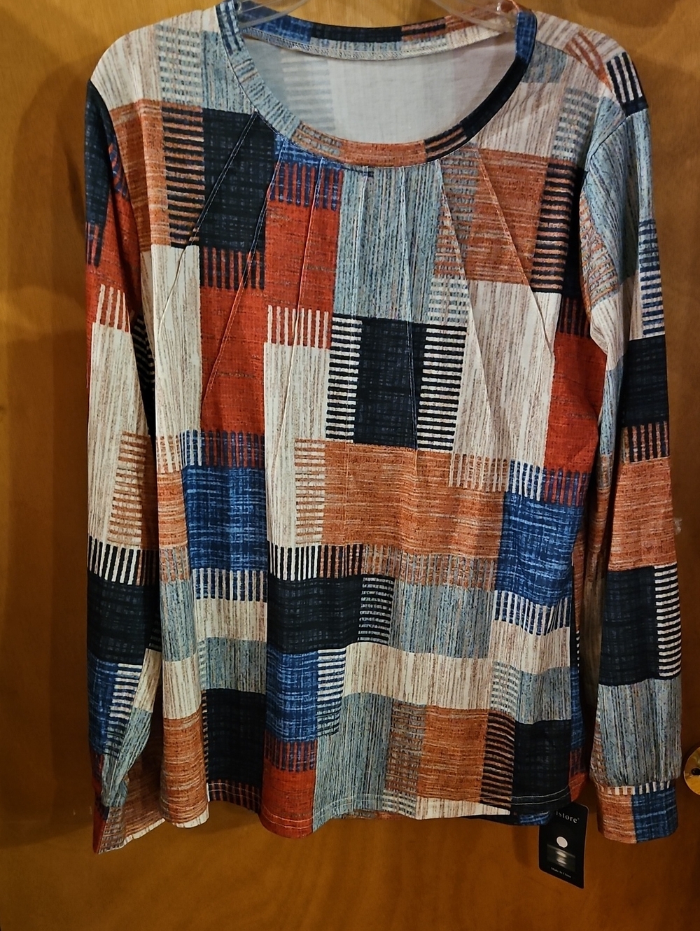Women’s Long Sleeve Patchwork Print Tee - Multi Color